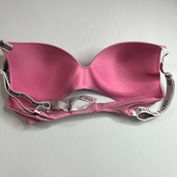 Victoria's Secret T-Shirt Lightly Lined Wireless Bra 32C Spell Out Straps Pink - Picture 2 of 6